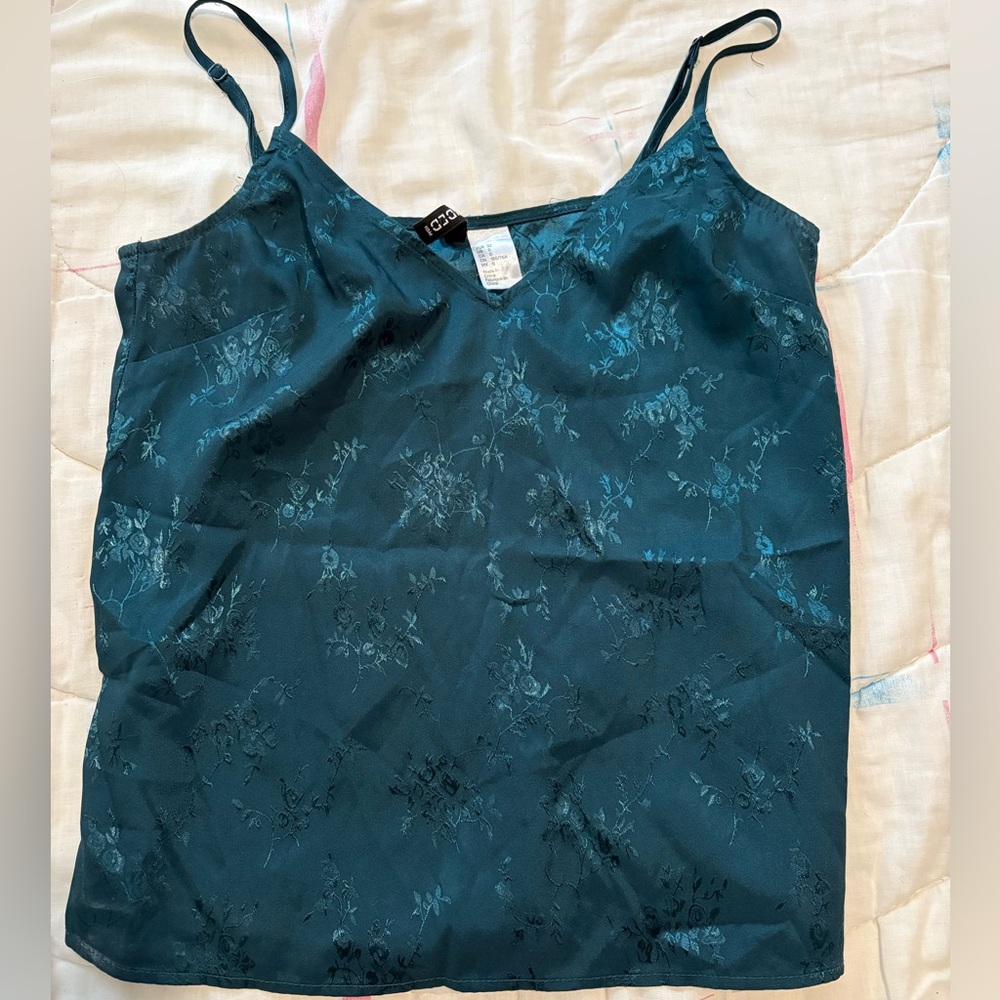 H&M Teal Floral Camisole Top, Size 0/XS